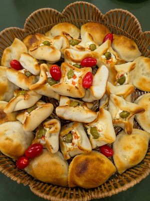 Close-up of Lebanese pastries arranged for catering service